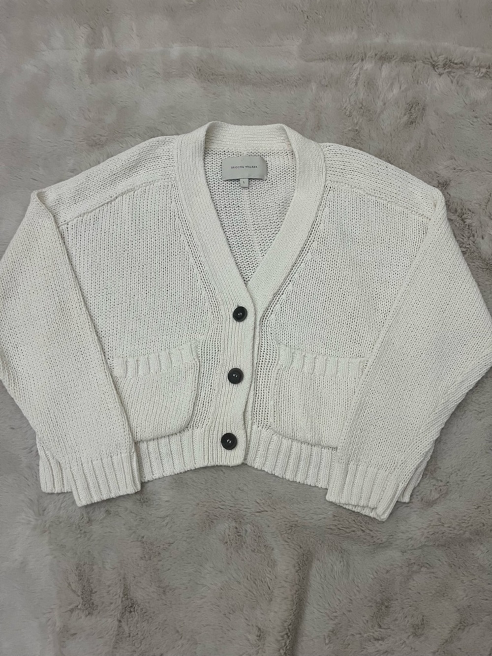 Brochu Walker Linen Blend Cropped Cardigan Salt White Size Large - Picture 3 of 9